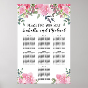 Poster Aquarelle rose Floral 7 tables