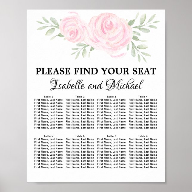 Poster Aquarelle rose Floral 8 tables (Devant)