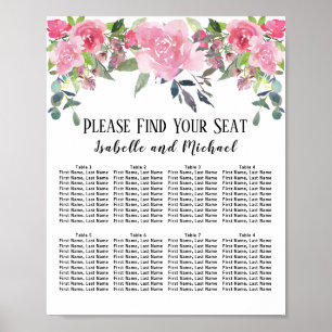 Poster Aquarelle rose Floral 8 tables