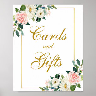 Poster Aquarelle rose Floral Or Cartes de mariage Cadeaux