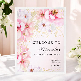 Poster Aquarelle rose Floral Parties scintillant or Fête
