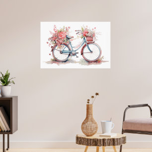 Poster Aquarelle rose floral Vélo