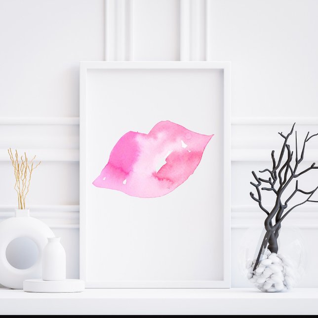 Poster Aquarelle rose lèvres maquillage marque (Créateur téléchargé)