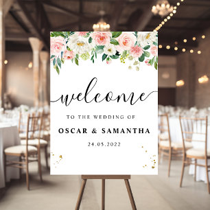 Poster Aquarelle rose moderne Beauté Fleurs et gouttes d'