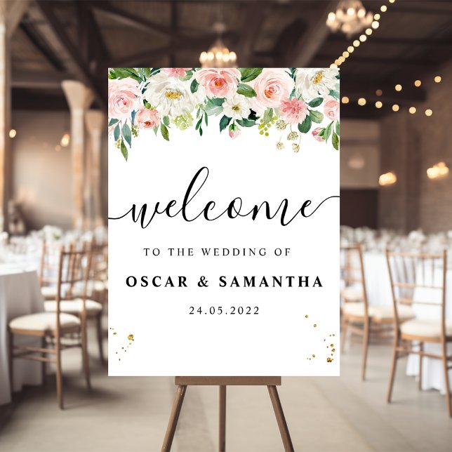 Poster Aquarelle rose moderne Beauté Fleurs et gouttes d' (Créateur téléchargé)