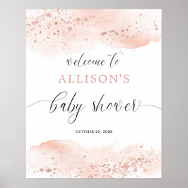 Poster Aquarelle rose or rose baby shower de bienvenue