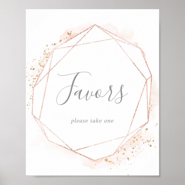 Poster Aquarelle rose or Symbole de mariage géométrique F (Devant)