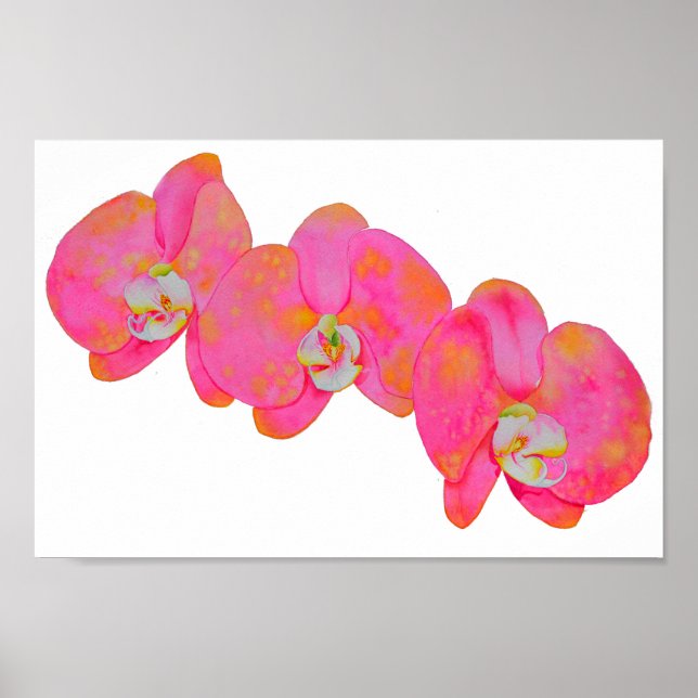 Poster Aquarelle rose orange Orchidée peinture (Devant)
