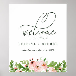 Poster Aquarelle rose pâle mariage