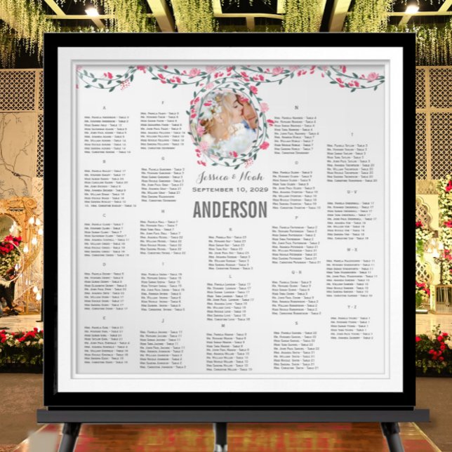 Poster Aquarelle rose Peony Mariage photo SeatingChart (To see frame pricing, please enter your frame and mat options.)