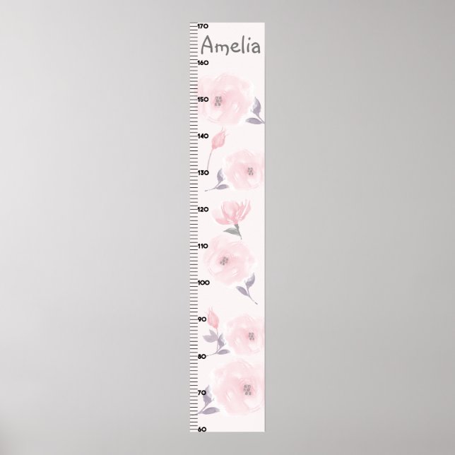 Poster Aquarelle Rose Pink Growth Chart Gardez à 8x44! (Devant)