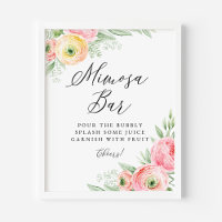 Aquarelle rose Ranunculus Fleurs Mimosa Bar