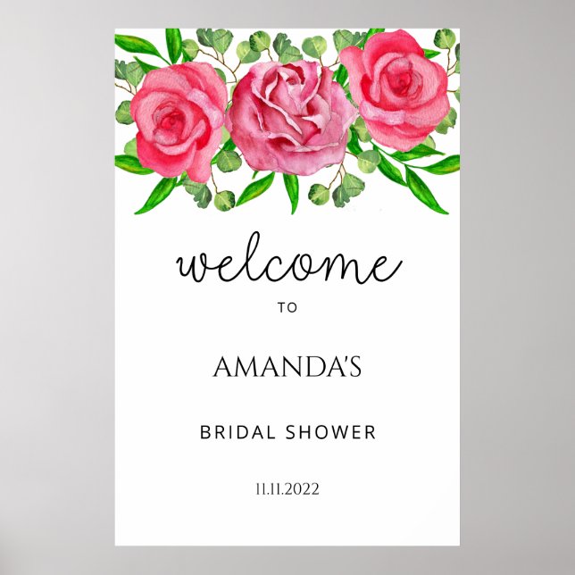 Poster Aquarelle Rose signe de bienvenue (Devant)