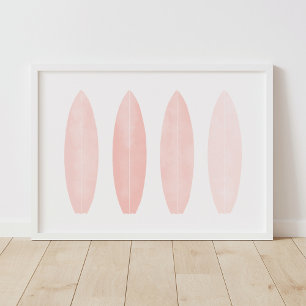 Poster Aquarelle rose Surfboards Décor de pépinière de pl