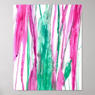 Poster Aquarelle rose vert Art minimaliste Lignes Cool