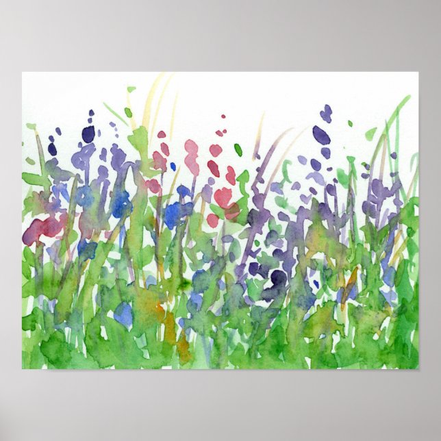Poster Aquarelle rose violet Fleur sauvage Meadow (Devant)