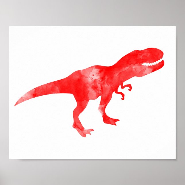 Poster Aquarelle rouge Dino T-Rex Baby Boy Nursery Imprim (Devant)