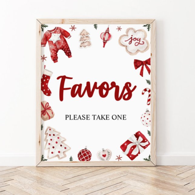 Poster Aquarelle Rouge hiver mignonne Noël Favoriser Sign (Créateur téléchargé)