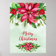 Aquarelle Rouge Poinsettia Fleur Noël