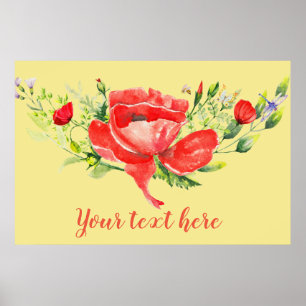 Poster Aquarelle Rouge Poppies Personnalisé
