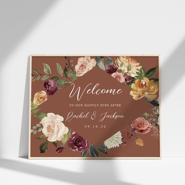 Poster Aquarelle Rustique Bloom Mariage Floral Bienvenue (Créateur téléchargé)