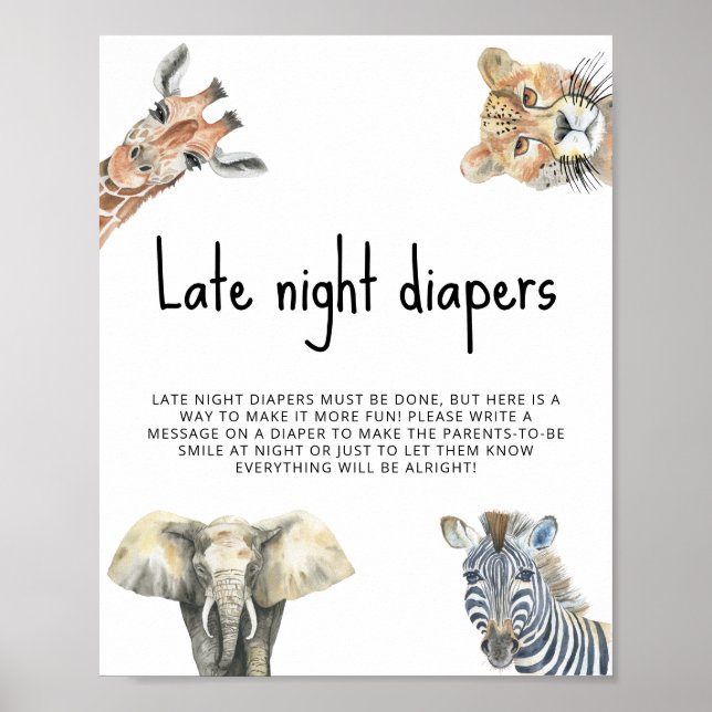 Poster Aquarelle safari animaux - Late Night couches (Devant)