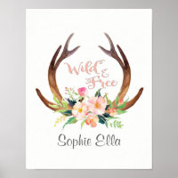 Aquarelle sauvage et libre Cerf Antler et Flower