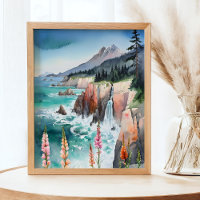 Aquarelle Serene Fleur sauvage du paysage côtier
