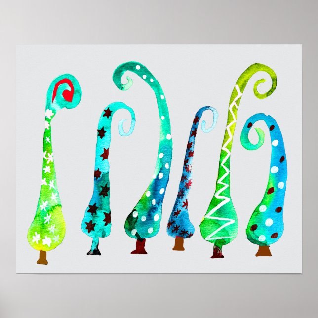 Poster Aquarelle simienne arbres de Noël (Devant)