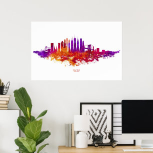 Poster Aquarelle Skyline de New York en blanc