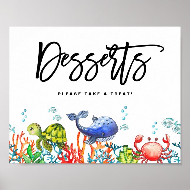 Poster Aquarelle sous la mer Anniversaire Desserts (Devant)