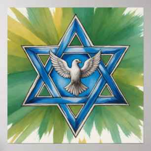 Poster Aquarelle Star of David and Peace Dove