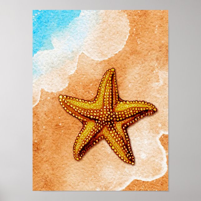 Poster Aquarelle Starfish sur la plage (Devant)