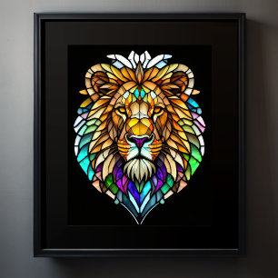 Poster Aquarelle Style de verre coloré Lion 5:4
