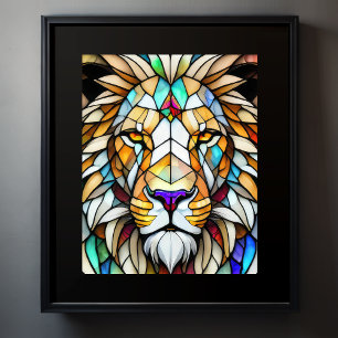 Poster Aquarelle Style de verre coloré Lion 5:4