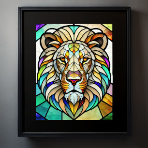 Poster Aquarelle Style de verre coloré Lion 5:4
