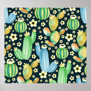 Poster Aquarelle Succulente Cactus Motif Floral
