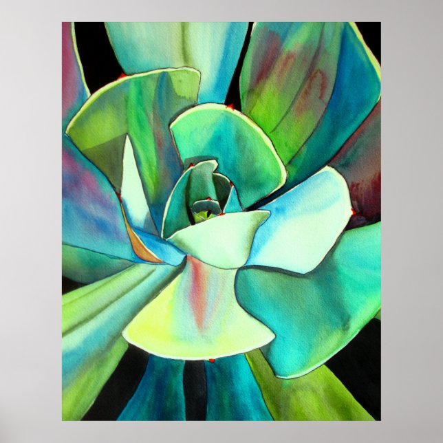Poster Aquarelle succulente peinture botanique art plante (Devant)