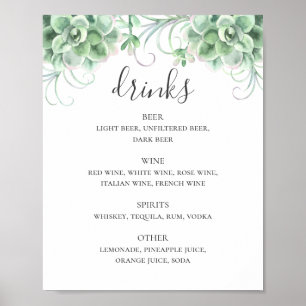 Poster Aquarelle succulents alcool mariage bar