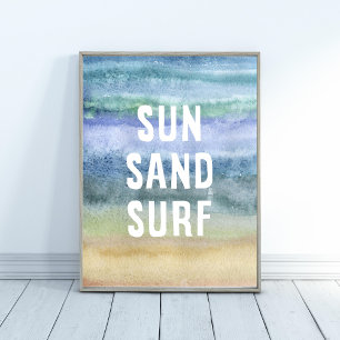 Poster Aquarelle Sun Sand Surf Nursery Art Imprimer
