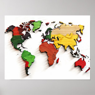 Poster Aquarelle sur la carte du monde du bois
