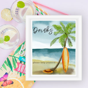 Poster Aquarelle surf plage - Boissons