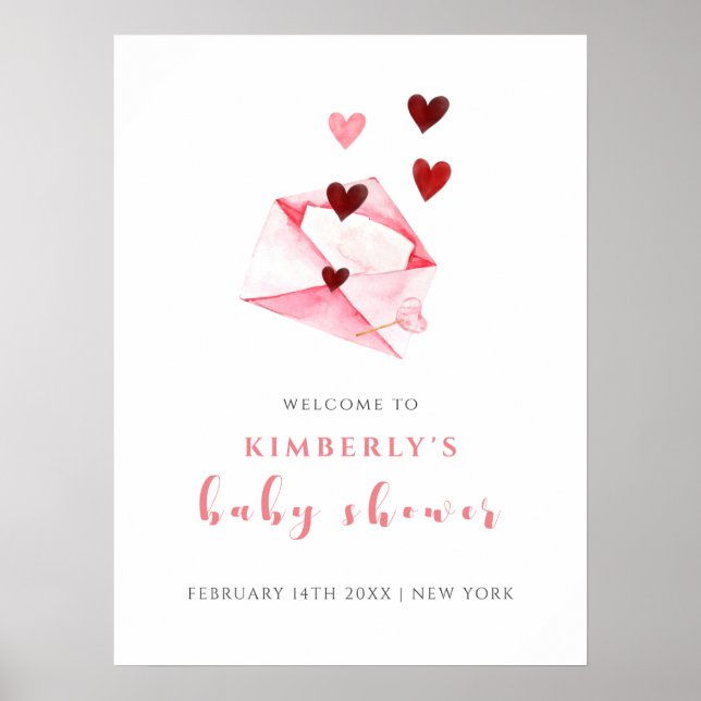 Poster Aquarelle Sweet Heart Letter Baby shower de bienve (Devant)