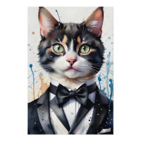 Aquarelle Tabby Chat dans le gilet Tuxedo Cravate