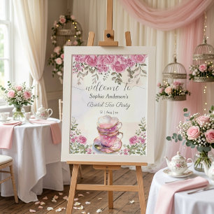 Poster Aquarelle Tea Party Blush Floral Fête des mariées