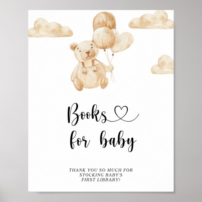 Poster Aquarelle Teddy Bear, livres pour bébé (Devant)