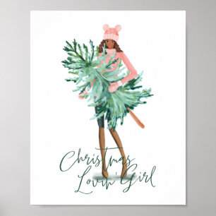Poster Aquarelle tenant un arbre de Noël À feuillage pers