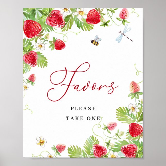 Poster Aquarelle tendance Baby shower fraise Faveurs (Devant)