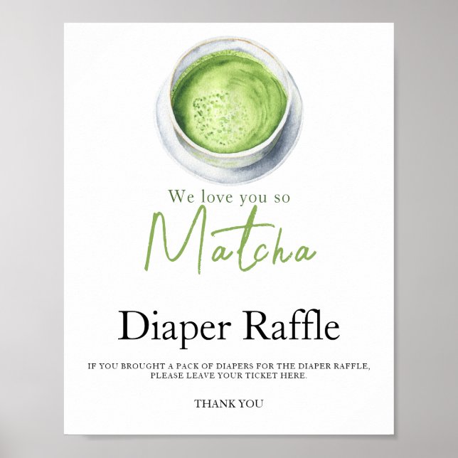 Poster Aquarelle thé matcha baby shower tombole de couche (Devant)
