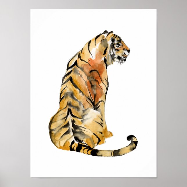 Poster Aquarelle Tiger assis (Devant)